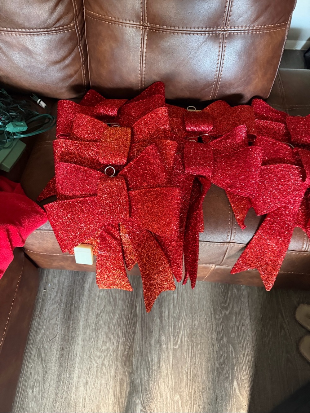 Source Unknown Red Glitter Decorative Holiday Bows - Set